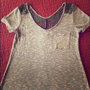 Crochet/Lace Detail Heather Green Tee Detail